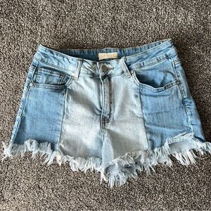 Altar'd State Light Blue Two-Tone Denim Shorts